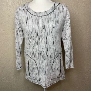 Ali Miles White Black Modern Abstract Top 3/4 Sleeves Women's Size Small
